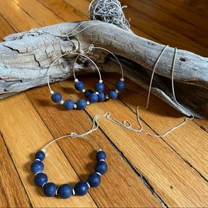 Universal Thread Blue Stone Silver Necklace + Hoop Earring Set